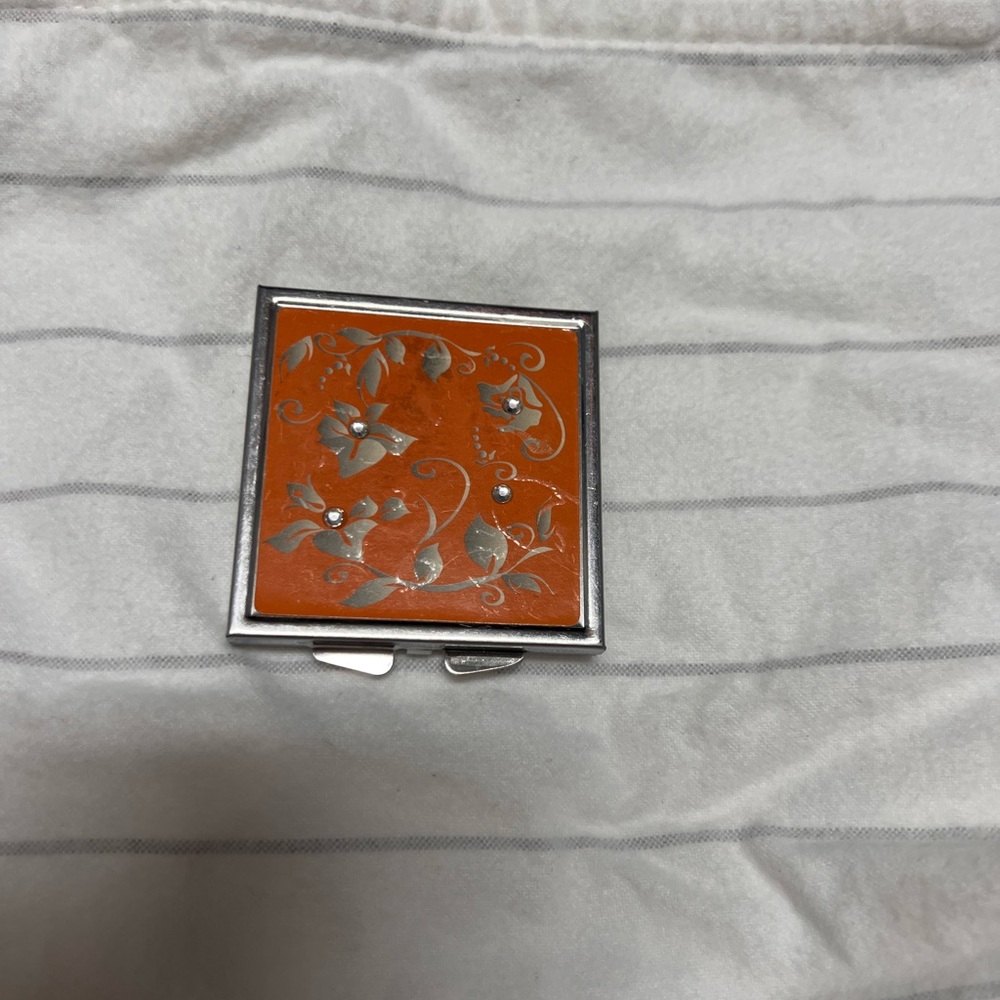 Orange Floral Compact Mirror